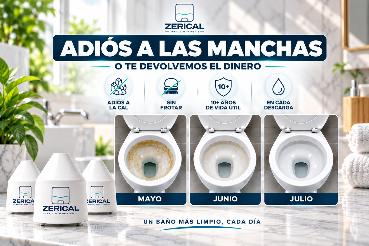 Adiós a las manchas: inodoro en mayo, junio y julio con Zerical™ en la cisterna